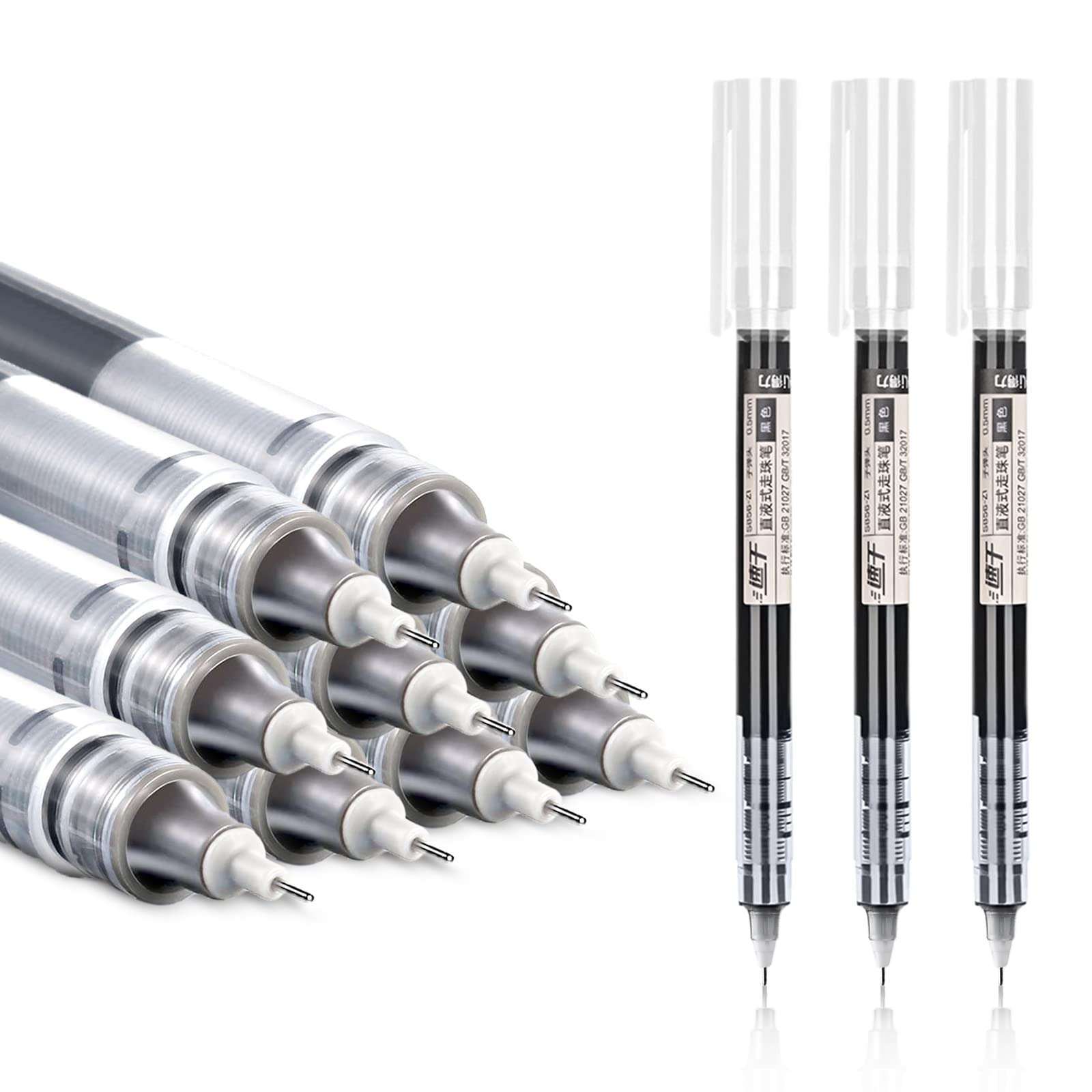 EZWORK 12 Pieces Rolling Ball Pens, Quick Dry Ink 0.5 mm Extra Fine Point Pens Liquid Ink Pen Rollerball Pens Black - Image 1