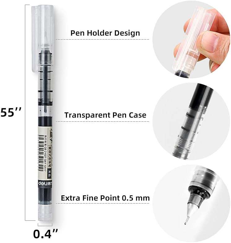 EZWORK 12 Pieces Rolling Ball Pens, Quick Dry Ink 0.5 mm Extra Fine Point Pens Liquid Ink Pen Rollerball Pens Black - Image 2