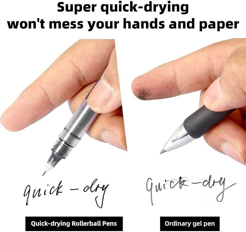 EZWORK 12 Pieces Rolling Ball Pens, Quick Dry Ink 0.5 mm Extra Fine Point Pens Liquid Ink Pen Rollerball Pens Black - Image 3