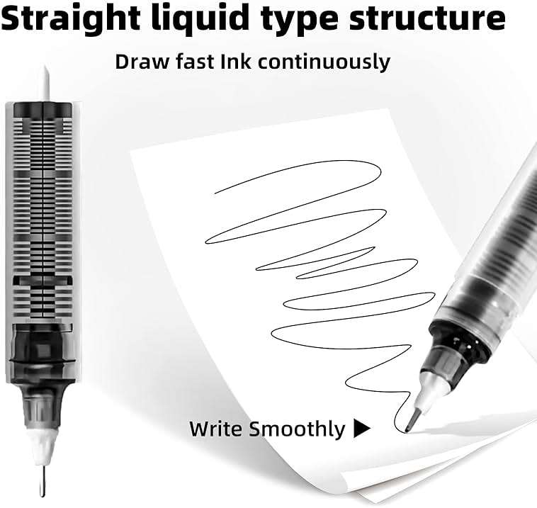 EZWORK 12 Pieces Rolling Ball Pens, Quick Dry Ink 0.5 mm Extra Fine Point Pens Liquid Ink Pen Rollerball Pens Black - Image 4
