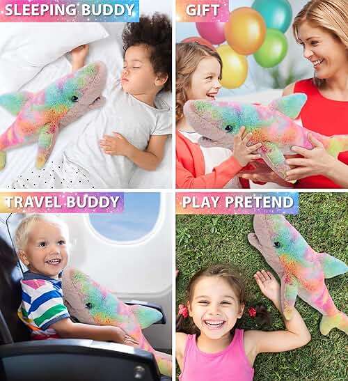 DolliBu Large Rainbow Shark Stuffed Animal – Soft Huggable Shark Stuffed Toy, Adorable Playtime Ocean Plush Toy, Cute Cuddle Gifts for Kids and Adults – 23 Inches - Image 5