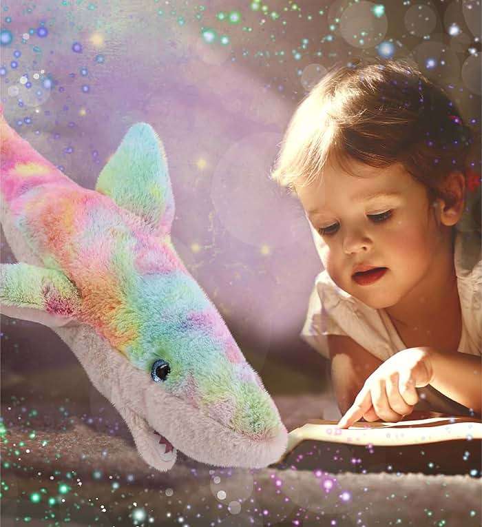 DolliBu Large Rainbow Shark Stuffed Animal – Soft Huggable Shark Stuffed Toy, Adorable Playtime Ocean Plush Toy, Cute Cuddle Gifts for Kids and Adults – 23 Inches - Image 6