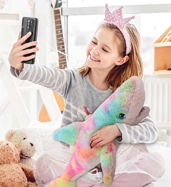 DolliBu Large Rainbow Shark Stuffed Animal – Soft Huggable Shark Stuffed Toy, Adorable Playtime Ocean Plush Toy, Cute Cuddle Gifts for Kids and Adults – 23 Inches - Image 7