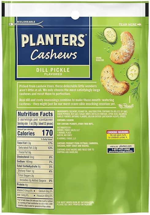 PLANTERS Cashews Dill Pickle - Trail Mix Snack Packs - Snacks with Dill Pickle, Snack Pack, Party Trail Mix, 5 Oz Bag, Pack of 1 - Image 2