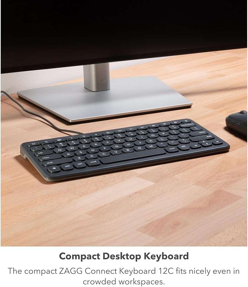 ZAGG Connect Keyboard 12C - Compact Type-C Wired Desktop Keyboard - Universal Compatibility with Windows, ChromeOS, Android, iOS, macOS, iPadOS - Optimized Typing Experience - Eco-Conscious Design - Image 3