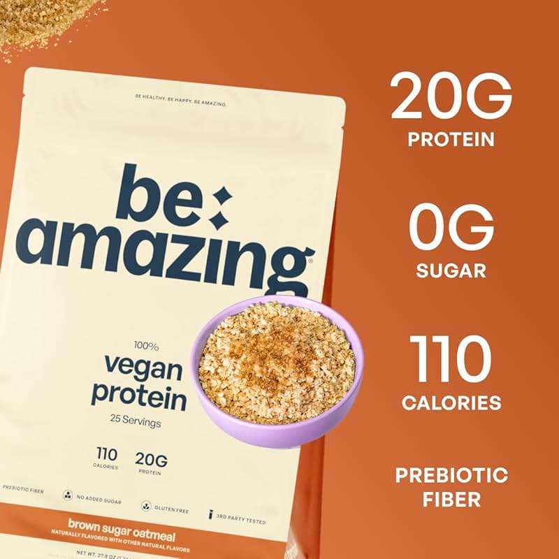 BE AMAZING Vegan Protein Powder, Brown Sugar Oatmeal, 20g Plant Based Pea Protein, Prebiotic Fiber, Low Carb, Dairy Free, Gluten Free, Soy Free, No Added Sugar, 25 Servings - Image 2
