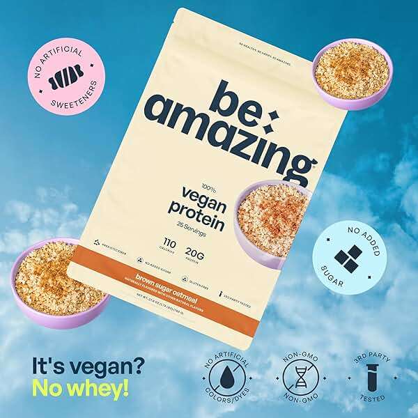 BE AMAZING Vegan Protein Powder, Brown Sugar Oatmeal, 20g Plant Based Pea Protein, Prebiotic Fiber, Low Carb, Dairy Free, Gluten Free, Soy Free, No Added Sugar, 25 Servings - Image 3