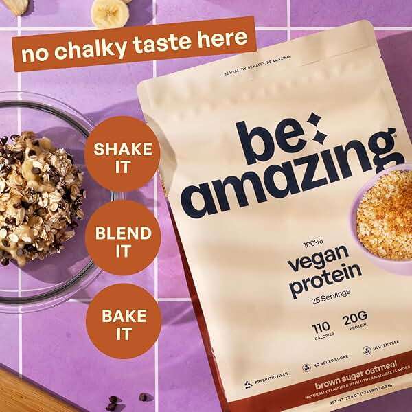 BE AMAZING Vegan Protein Powder, Brown Sugar Oatmeal, 20g Plant Based Pea Protein, Prebiotic Fiber, Low Carb, Dairy Free, Gluten Free, Soy Free, No Added Sugar, 25 Servings - Image 4