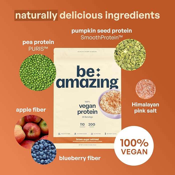 BE AMAZING Vegan Protein Powder, Brown Sugar Oatmeal, 20g Plant Based Pea Protein, Prebiotic Fiber, Low Carb, Dairy Free, Gluten Free, Soy Free, No Added Sugar, 25 Servings - Image 5