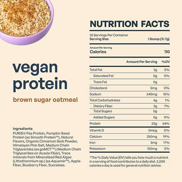 BE AMAZING Vegan Protein Powder, Brown Sugar Oatmeal, 20g Plant Based Pea Protein, Prebiotic Fiber, Low Carb, Dairy Free, Gluten Free, Soy Free, No Added Sugar, 25 Servings - Image 6