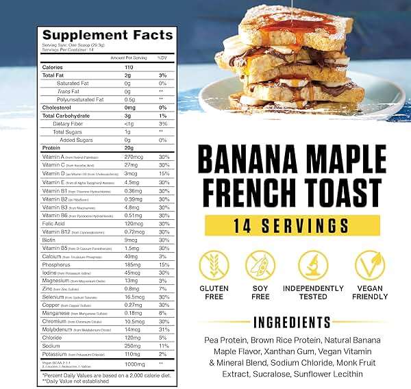 Ambrosia Plant Based Protein Powder 20g | Clean Vegan Pea Protein Powder | Gluten & Dairy Free, Keto Friendly, No Added Sugar | 14 Servings | Banana Maple - Image 4