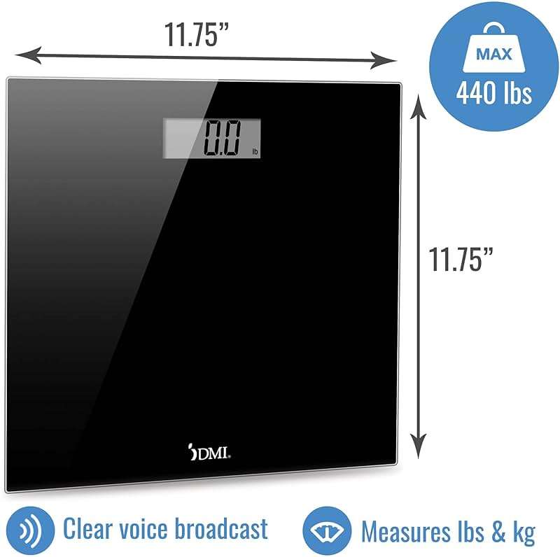 DMI Digital Talking Bathroom Scale, Sleek Tempered Glass, Clinically Accurate Measurements, Large LCD Screen, 440 lb. Weight Capacity - Image 4