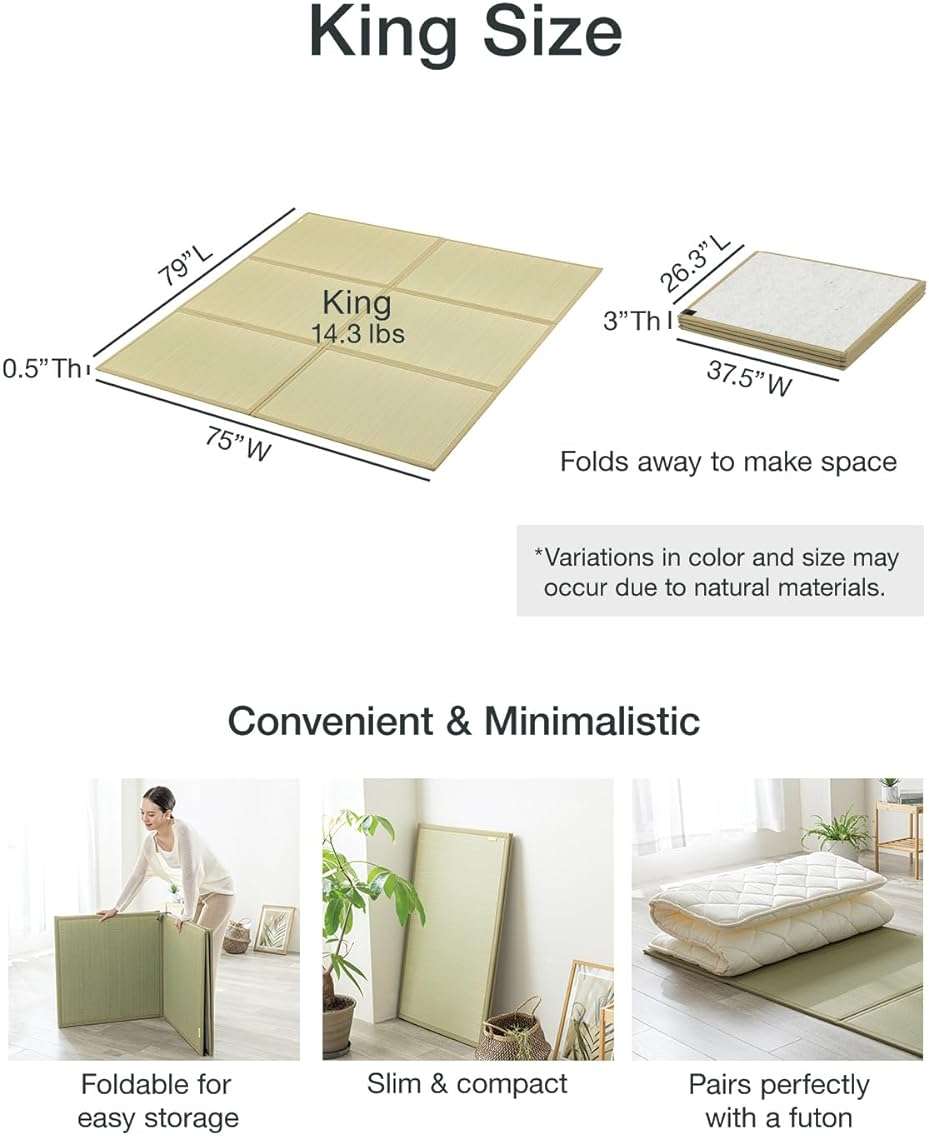 FULI Japanese Tatami Mattress, Foldable Igusa Rush Grass Tatami Rug, Natural Japanese Floor Mattress Mat Made in Japan, King - Image 2