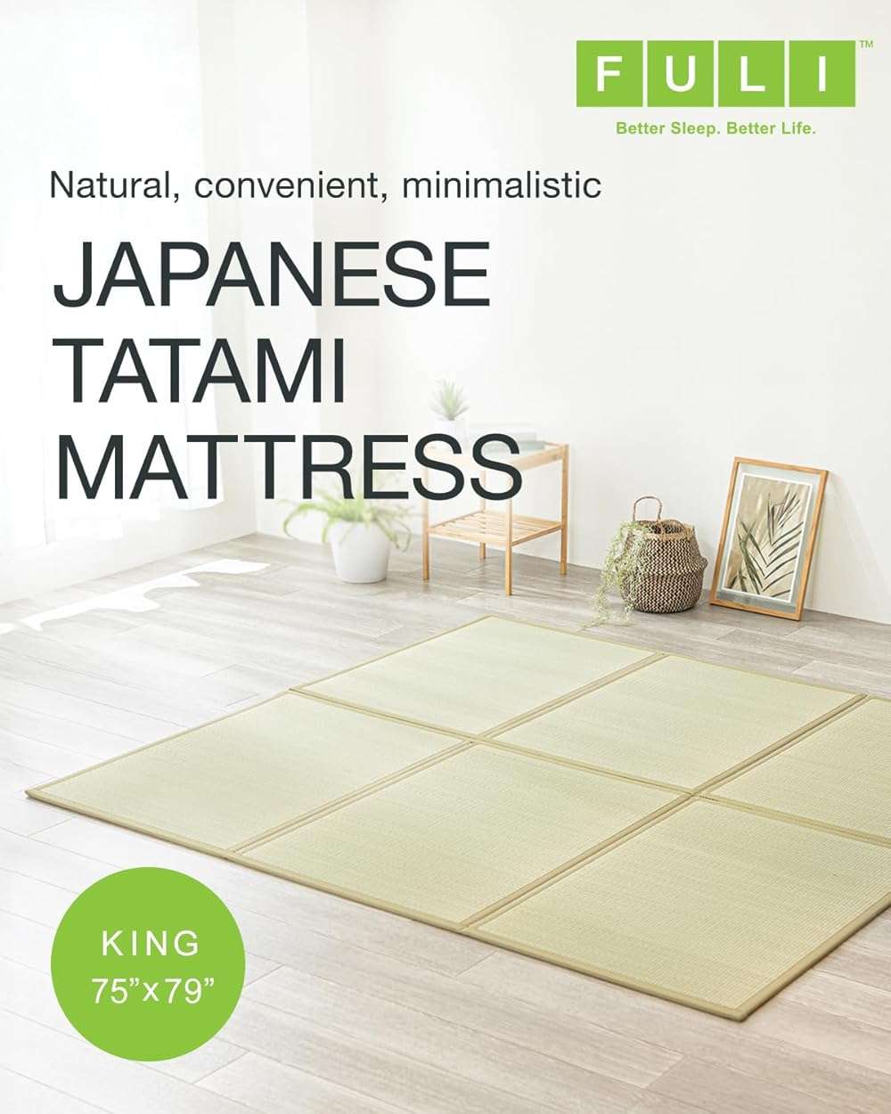 FULI Japanese Tatami Mattress, Foldable Igusa Rush Grass Tatami Rug, Natural Japanese Floor Mattress Mat Made in Japan, King - Image 3