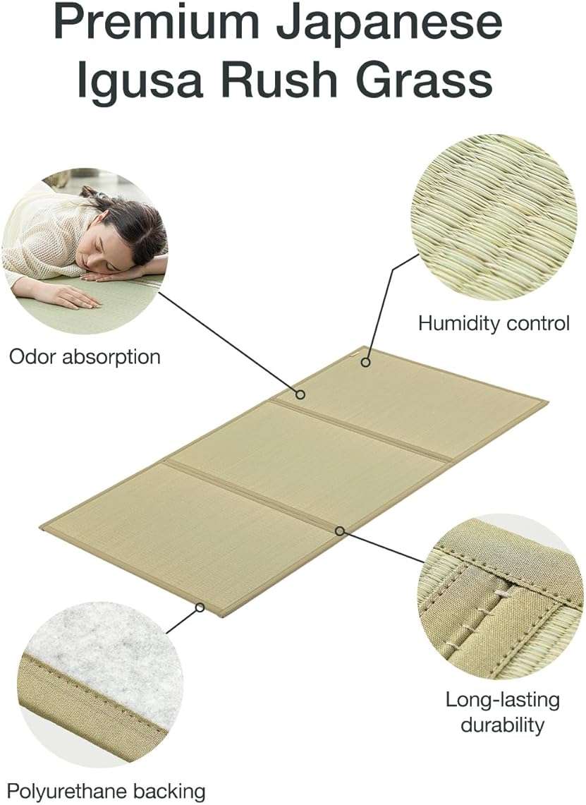 FULI Japanese Tatami Mattress, Foldable Igusa Rush Grass Tatami Rug, Natural Japanese Floor Mattress Mat Made in Japan, King - Image 5