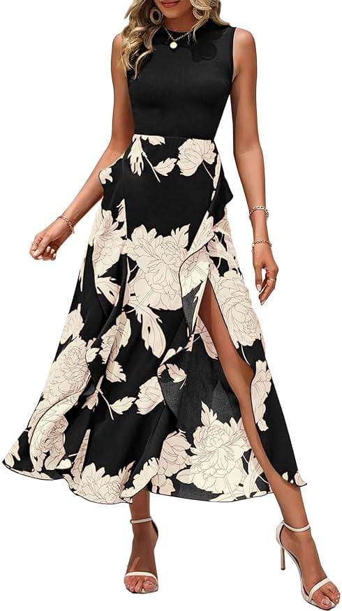 BTFBM Summer Dresses for Women 2026 Casual Spring Floral Sleeveless Ruffle Boho Cocktail Wedding Guest Party Midi Dress - Image 1