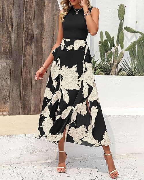BTFBM Summer Dresses for Women 2026 Casual Spring Floral Sleeveless Ruffle Boho Cocktail Wedding Guest Party Midi Dress - Image 2