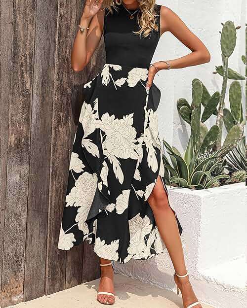 BTFBM Summer Dresses for Women 2026 Casual Spring Floral Sleeveless Ruffle Boho Cocktail Wedding Guest Party Midi Dress - Image 4