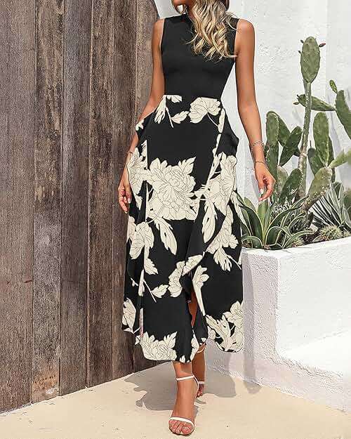 BTFBM Summer Dresses for Women 2026 Casual Spring Floral Sleeveless Ruffle Boho Cocktail Wedding Guest Party Midi Dress - Image 7
