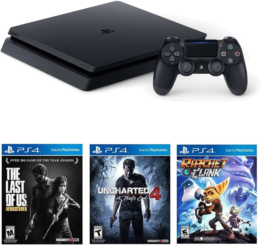 Sony Playstation 4 Slim(CUH-2215B) 1TB Core with Starter Pack Bundle-(Jet Black) (Renewed) - Image 1