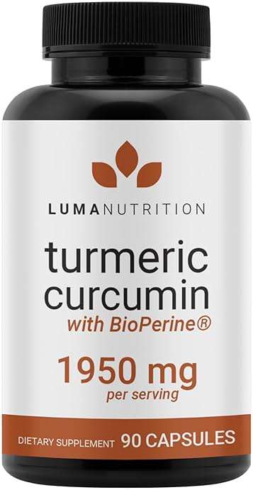Luma Nutrition Turmeric Curcumin with Black Pepper - 95% Curcuminoids - 1950mg Per Serving - Premium Turmeric Supplement - with BioPerine for Max Absorption - Made in USA - 90 Capsules - Image 1
