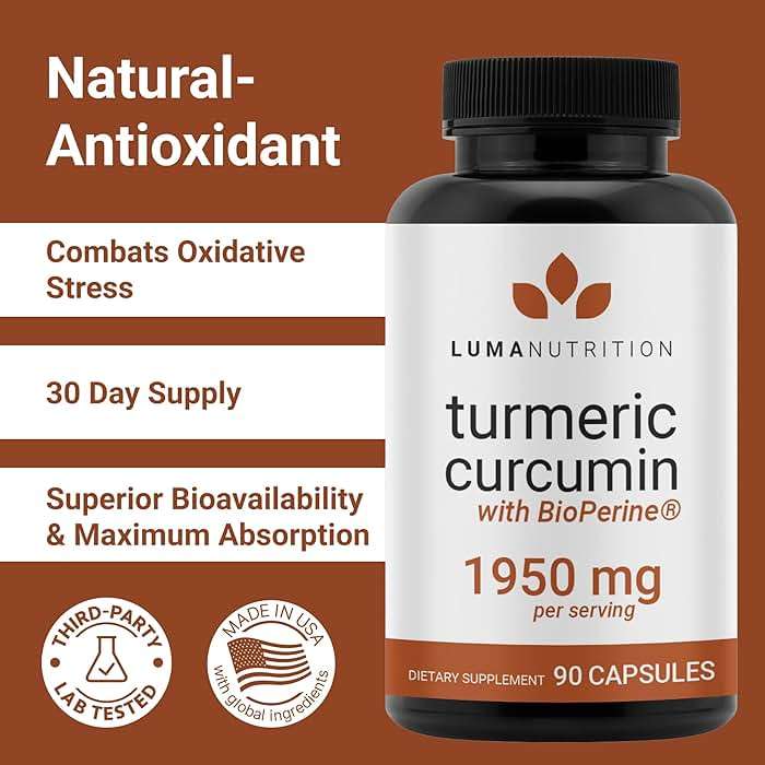 Luma Nutrition Turmeric Curcumin with Black Pepper - 95% Curcuminoids - 1950mg Per Serving - Premium Turmeric Supplement - with BioPerine for Max Absorption - Made in USA - 90 Capsules - Image 2