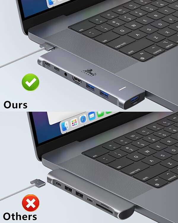 USB C Hub Adapter for MacBook Pro/Air M1M2M3 2022 2021 2020 13"15"16",Multiport MacBook Adapter MacBook Accessories with 4K HDMI,3USB3.0,Audio,100W Thunderbolt-Enabled USB-C,Support MagSafe 3 Charging - Image 2