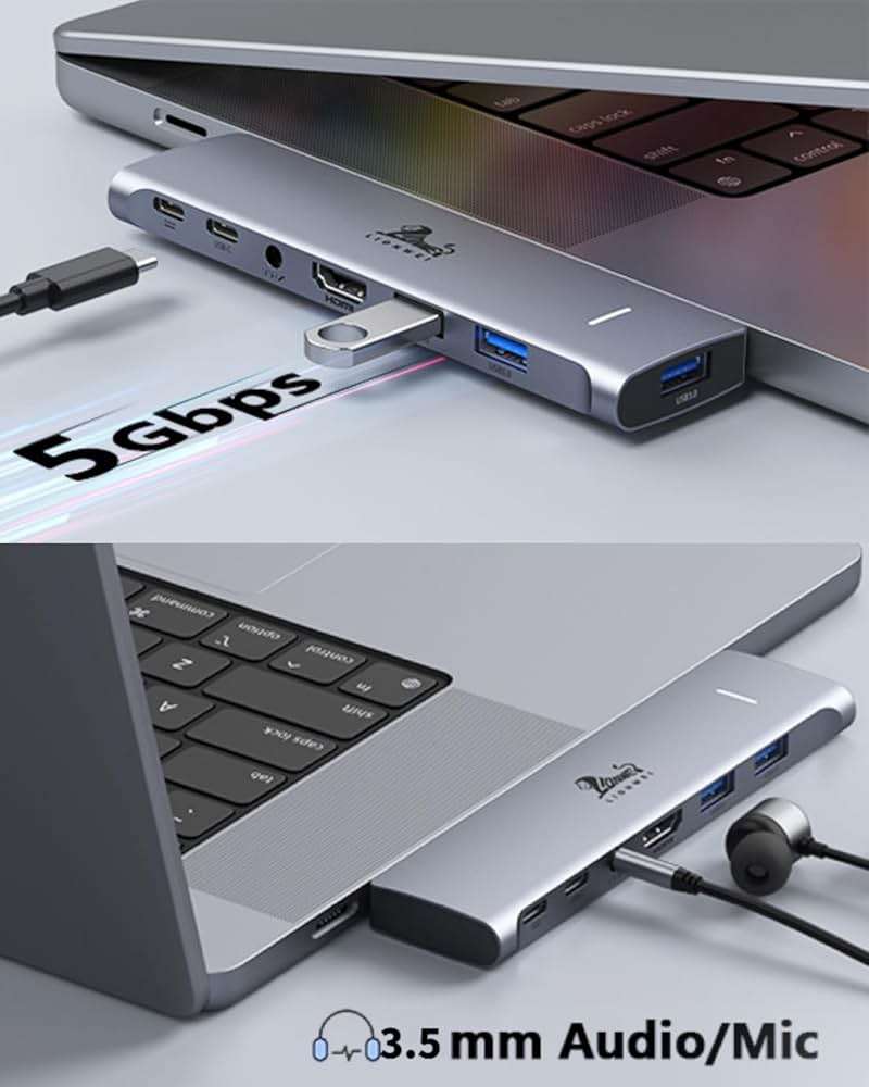 USB C Hub Adapter for MacBook Pro/Air M1M2M3 2022 2021 2020 13"15"16",Multiport MacBook Adapter MacBook Accessories with 4K HDMI,3USB3.0,Audio,100W Thunderbolt-Enabled USB-C,Support MagSafe 3 Charging - Image 5