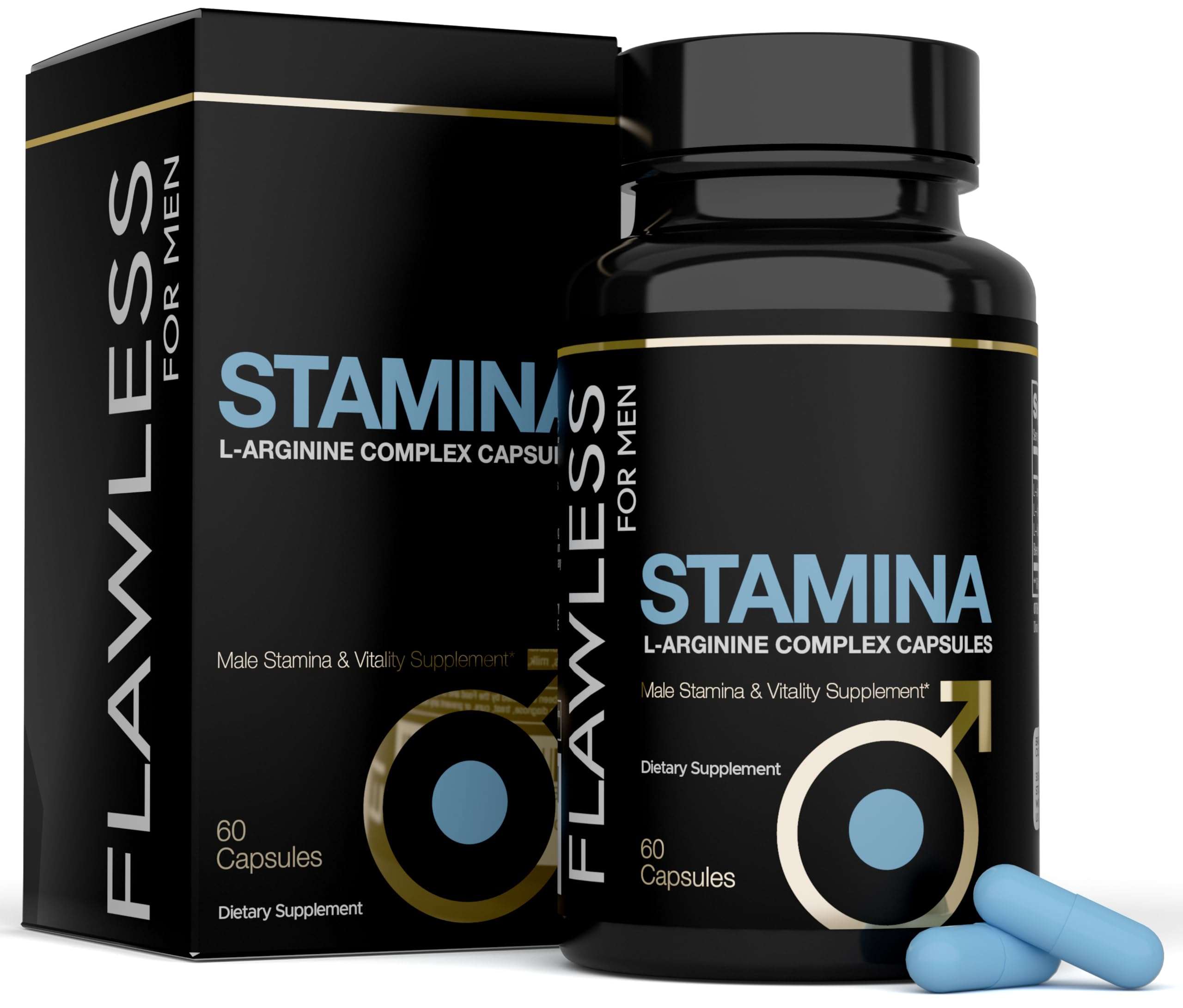 FLAWLESS FOR MEN Stamina | Extra Firm Hard On Pills | Fast Acting L-Arginine, L -Citrulline & Nitric Oxide Supplement for Men | Promotes Male Vitality, Blood Flow and Endurance | 60 Capsules - Image 1