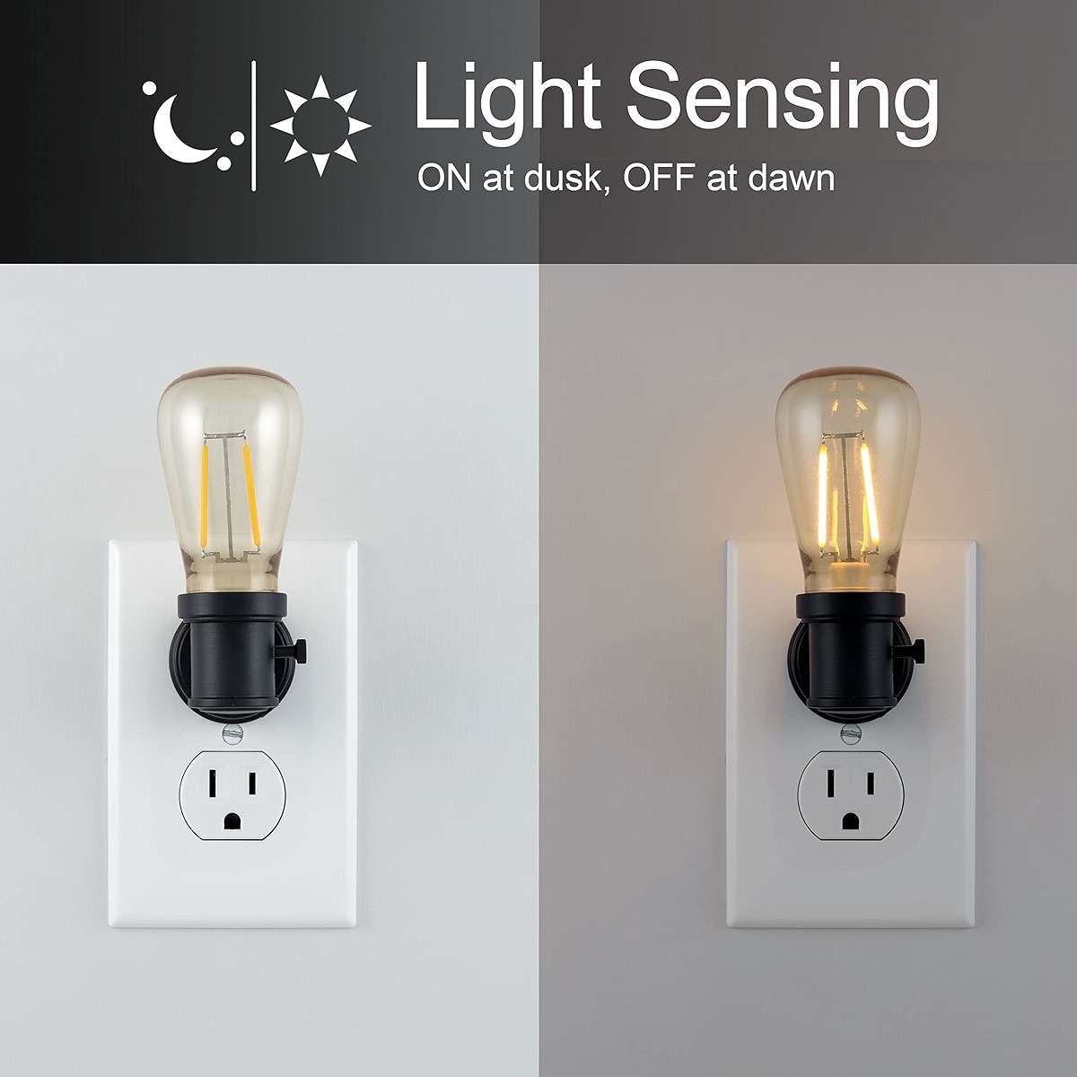 GE Vintage LED Edison Night Lights Plug Into Wall, 2-Pack, Dusk to Dawn Auto Sensor, Warm White, Adjustable Brightness Plug in Nightlight with Manual On/Off/High/Low Switch, Perfect for Adults - Image 3