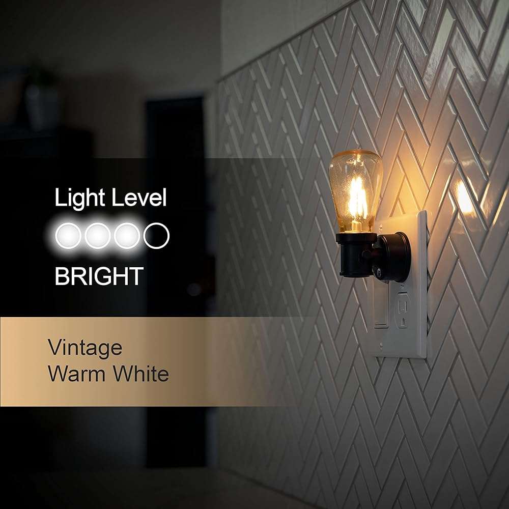 GE Vintage LED Edison Night Lights Plug Into Wall, 2-Pack, Dusk to Dawn Auto Sensor, Warm White, Adjustable Brightness Plug in Nightlight with Manual On/Off/High/Low Switch, Perfect for Adults - Image 4