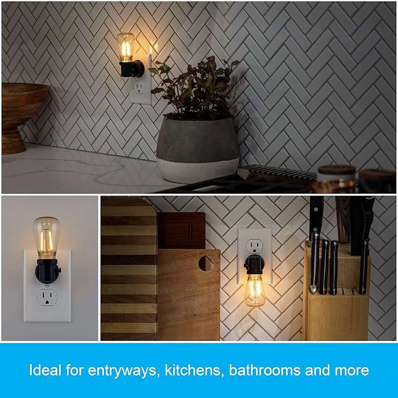 GE Vintage LED Edison Night Lights Plug Into Wall, 2-Pack, Dusk to Dawn Auto Sensor, Warm White, Adjustable Brightness Plug in Nightlight with Manual On/Off/High/Low Switch, Perfect for Adults - Image 5