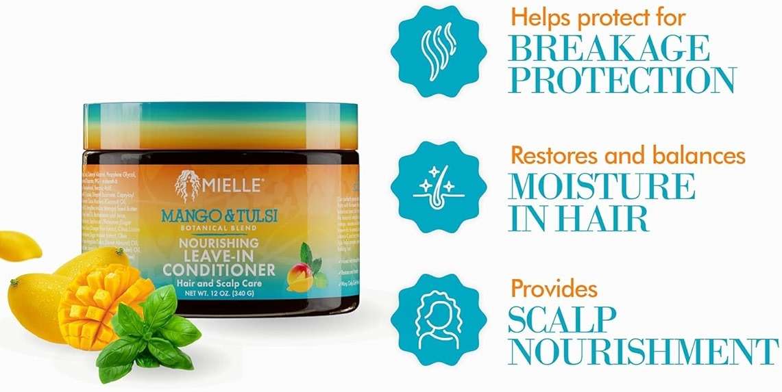 Mielle Organics Mango & Tulsi Nourishing Leave In Conditioner for Curly Hair - Moisturizing Leave In Conditioner with Breakage Protection & Scalp Nourishment - Detangles & Reduces Frizz (12 Oz) - Image 3