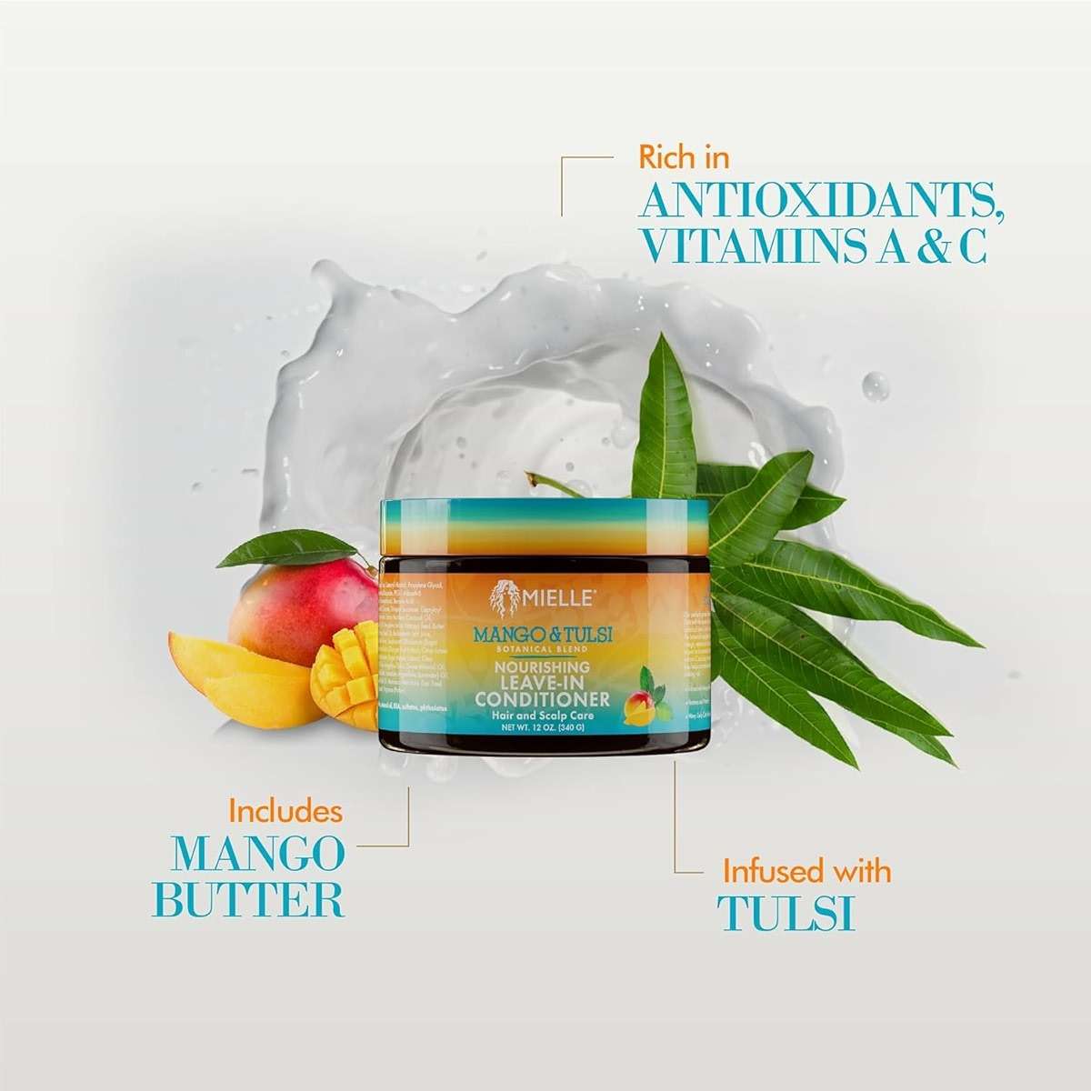 Mielle Organics Mango & Tulsi Nourishing Leave In Conditioner for Curly Hair - Moisturizing Leave In Conditioner with Breakage Protection & Scalp Nourishment - Detangles & Reduces Frizz (12 Oz) - Image 5