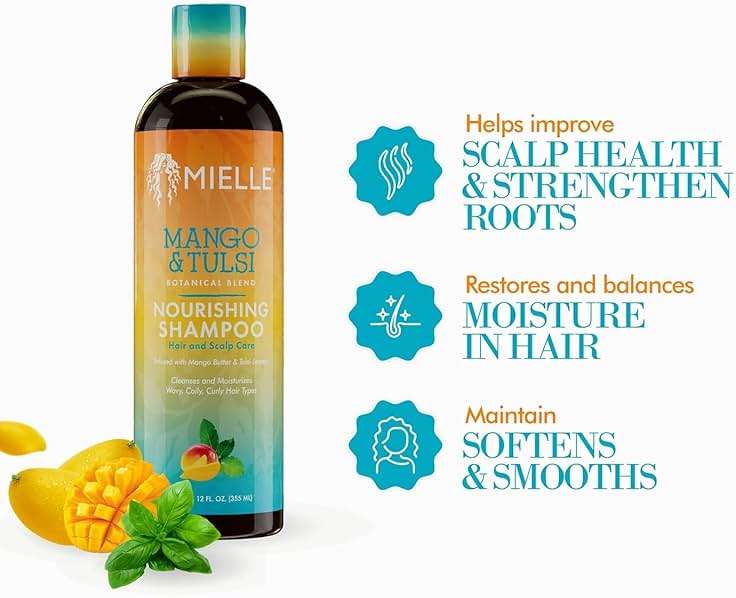 Mielle Organics Mango & Tulsi Nourishing Hair Shampoo - Moisturizing Shampoo for Curly Hair - Gently Cleanses & Remove Scalp Impurities - Nourishes, Strengthens & Balances Moisture (6 Fl Oz) - Image 3