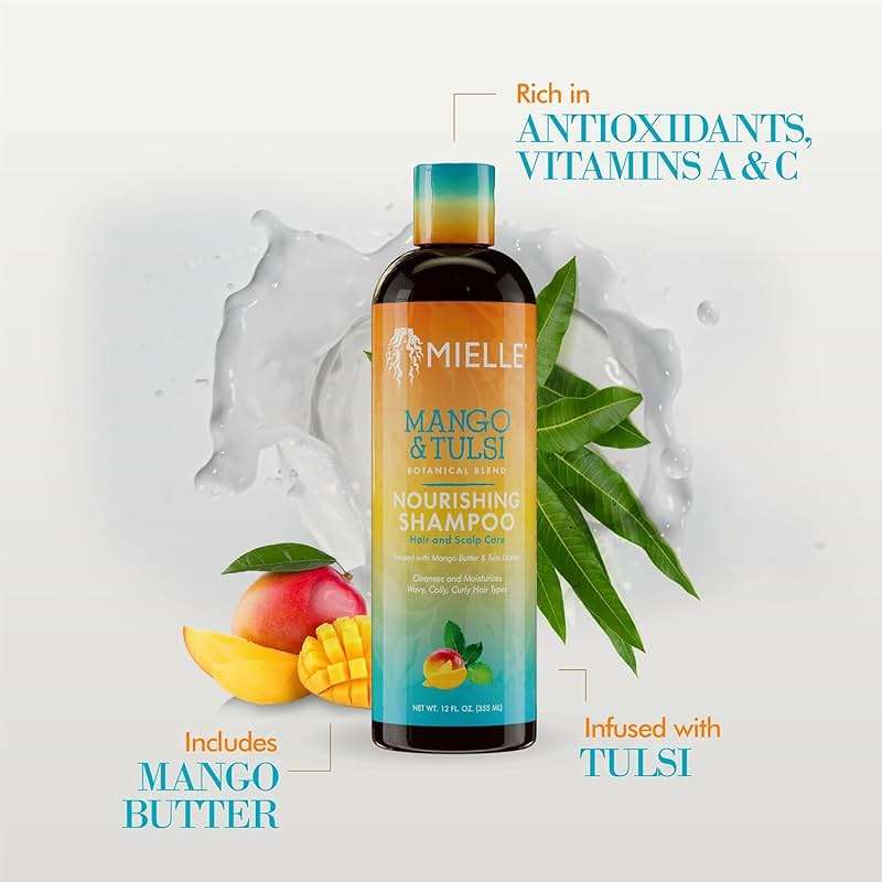 Mielle Organics Mango & Tulsi Nourishing Hair Shampoo - Moisturizing Shampoo for Curly Hair - Gently Cleanses & Remove Scalp Impurities - Nourishes, Strengthens & Balances Moisture (6 Fl Oz) - Image 5