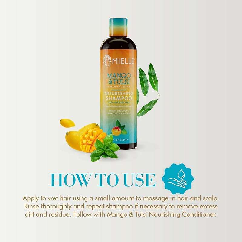 Mielle Organics Mango & Tulsi Nourishing Hair Shampoo - Moisturizing Shampoo for Curly Hair - Gently Cleanses & Remove Scalp Impurities - Nourishes, Strengthens & Balances Moisture (6 Fl Oz) - Image 6