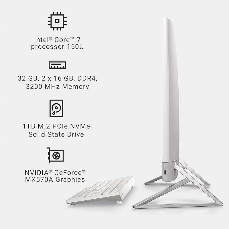 Dell Inspiron 7730 All in One Desktop - 27-inch FHD Touchscreen Display, Intel Core 7-150U, 32GB DDR4 RAM, 1TB SSD, NVIDIA GeForce MX570A 2GB GDDR6, Windows 11 Pro, Onsite & Migrate Service - White - Image 9