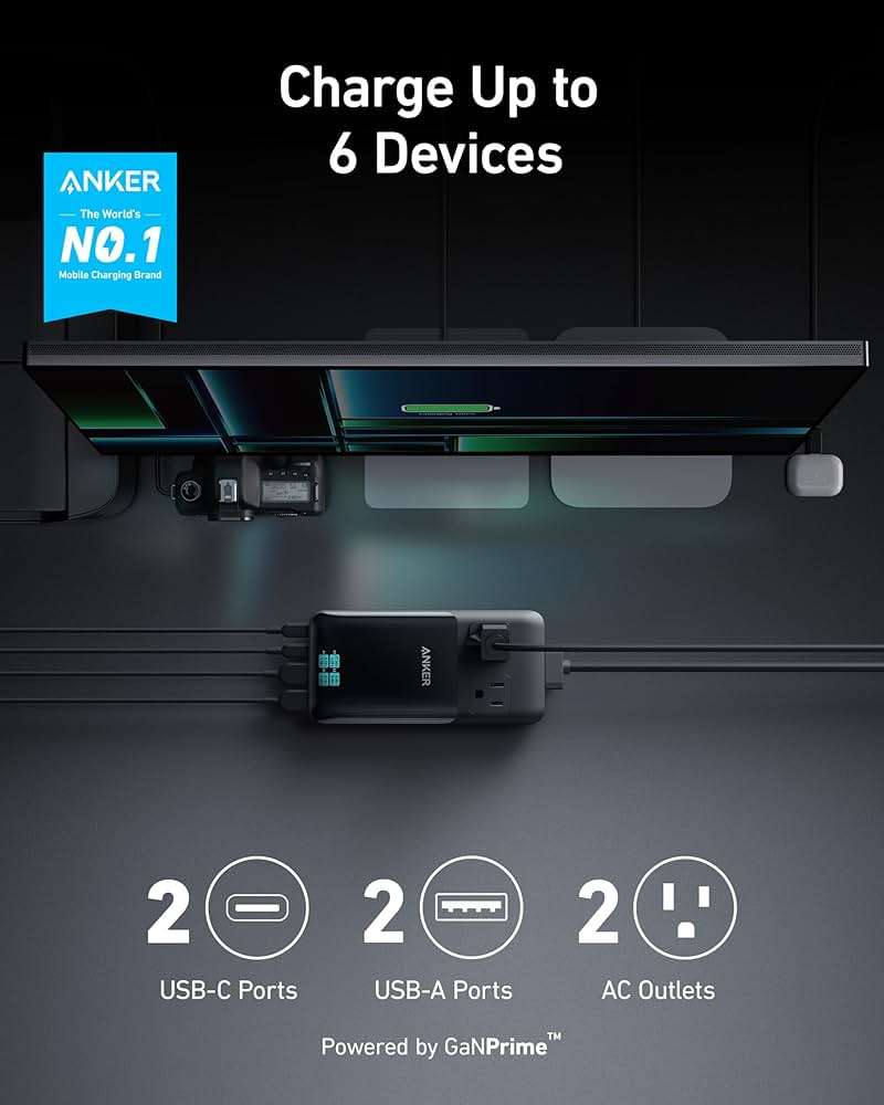 Anker Prime Charging Station, 140W 6-in-1 Travel Power Strip, 5ft Detachable Extension Cord with Multiple Outlets, 2 AC, 2 USB C, 2 USB A, Desk Accessories, Home Office (Non-Battery/Wireless) - Image 2
