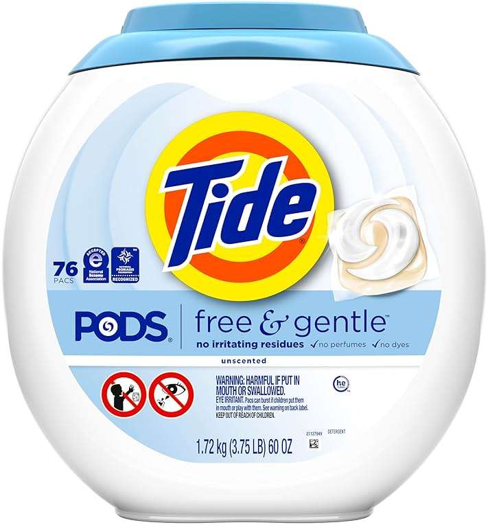 Tide PODS Free & Gentle laundry detergent, 76 ct, Trusted, gentle laundry detergent pods, 100% free of irritating residues: no added dyes and perfumes - Image 11