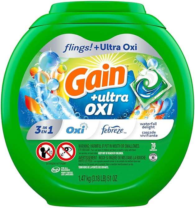 Gain Flings Liquid Washing Detergent Pods, Now with Odor Defense + Color Guard, Waterfall Delight Scent, 4-In-1 liquid laundry detergent pacs, clean & fresh, 76 Count (Packaging May Vary) - Image 12
