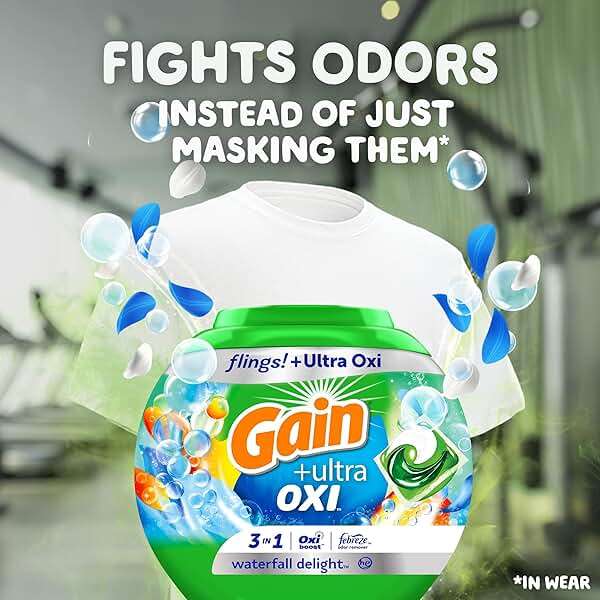 Gain Flings Liquid Washing Detergent Pods, Now with Odor Defense + Color Guard, Waterfall Delight Scent, 4-In-1 liquid laundry detergent pacs, clean & fresh, 76 Count (Packaging May Vary) - Image 5