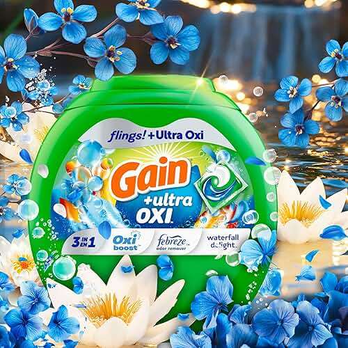 Gain Flings Liquid Washing Detergent Pods, Now with Odor Defense + Color Guard, Waterfall Delight Scent, 4-In-1 liquid laundry detergent pacs, clean & fresh, 76 Count (Packaging May Vary) - Image 6