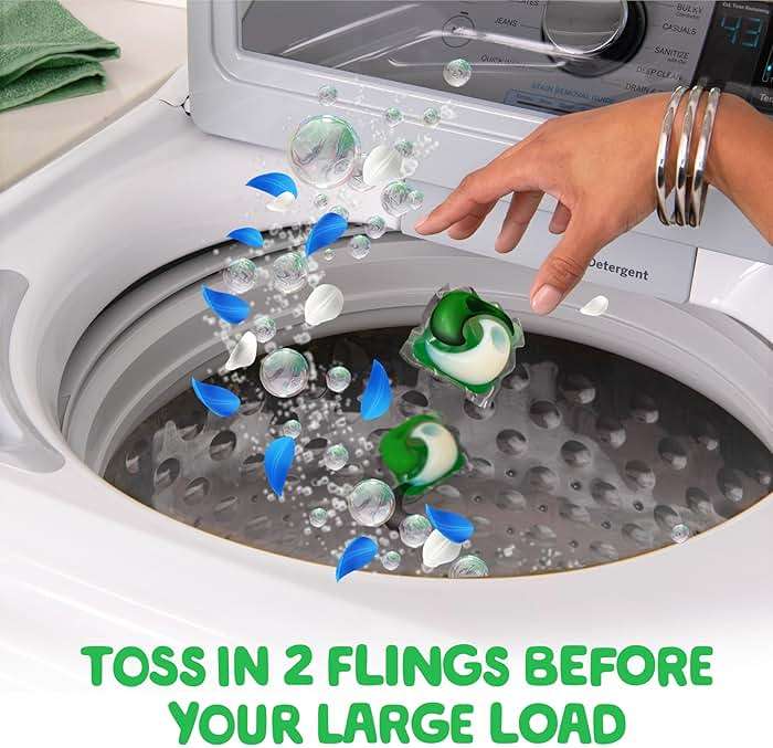 Gain Flings Liquid Washing Detergent Pods, Now with Odor Defense + Color Guard, Waterfall Delight Scent, 4-In-1 liquid laundry detergent pacs, clean & fresh, 76 Count (Packaging May Vary) - Image 9