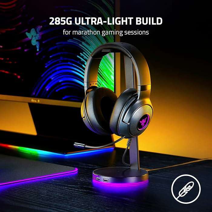 Razer Kraken V3 X Wired USB Gaming Headset: Lightweight Build - Triforce 40mm Drivers - HyperClear Cardioid Mic - 7.1 Surround Sound - Chroma RGB Lighting - Black - Image 2