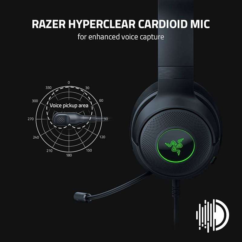 Razer Kraken V3 X Wired USB Gaming Headset: Lightweight Build - Triforce 40mm Drivers - HyperClear Cardioid Mic - 7.1 Surround Sound - Chroma RGB Lighting - Black - Image 4