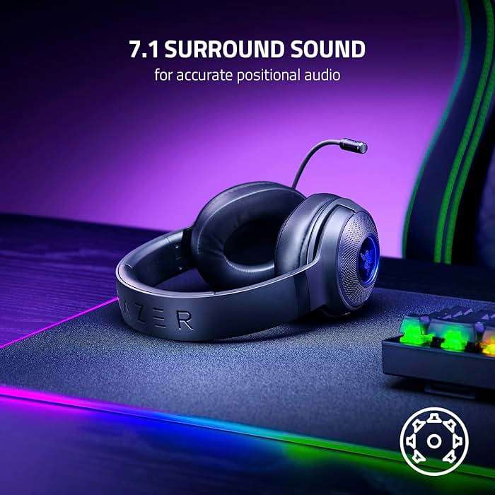 Razer Kraken V3 X Wired USB Gaming Headset: Lightweight Build - Triforce 40mm Drivers - HyperClear Cardioid Mic - 7.1 Surround Sound - Chroma RGB Lighting - Black - Image 6