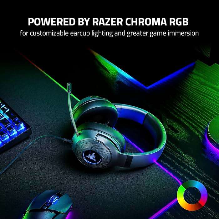 Razer Kraken V3 X Wired USB Gaming Headset: Lightweight Build - Triforce 40mm Drivers - HyperClear Cardioid Mic - 7.1 Surround Sound - Chroma RGB Lighting - Black - Image 7