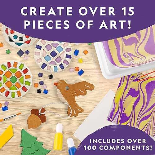 National Geographic Mega Arts and Crafts Kit for Kids – Mosaic Kit, Marbling Paint Kit & Air Dry Clay Pottery Kit – Art Projects for Kids Ages 8-12, Crafts for Girls and Boys (Amazon Exclusive) - Image 2