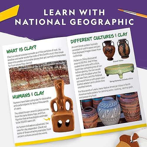 National Geographic Mega Arts and Crafts Kit for Kids – Mosaic Kit, Marbling Paint Kit & Air Dry Clay Pottery Kit – Art Projects for Kids Ages 8-12, Crafts for Girls and Boys (Amazon Exclusive) - Image 6